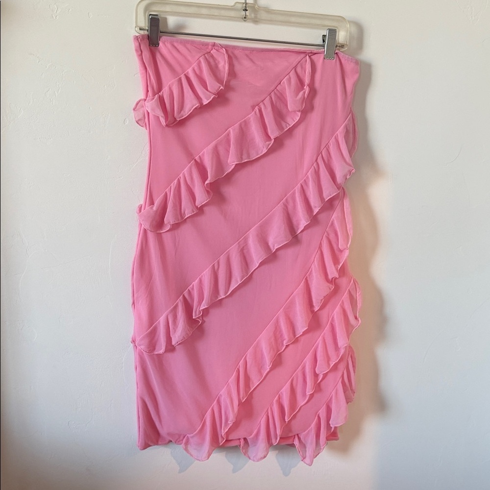 Strapless Pink Ruffle Mini Dress - Picture 3 of 3